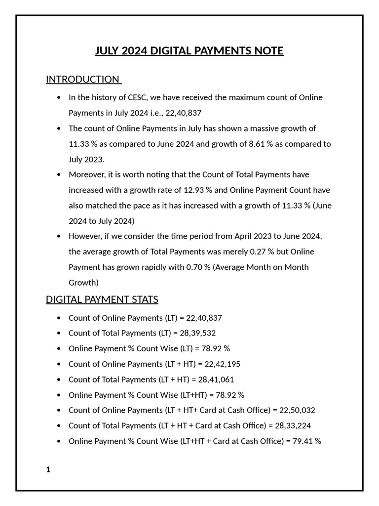 July 2024 Digital Payments Note | PDF | Service Industries | Banking