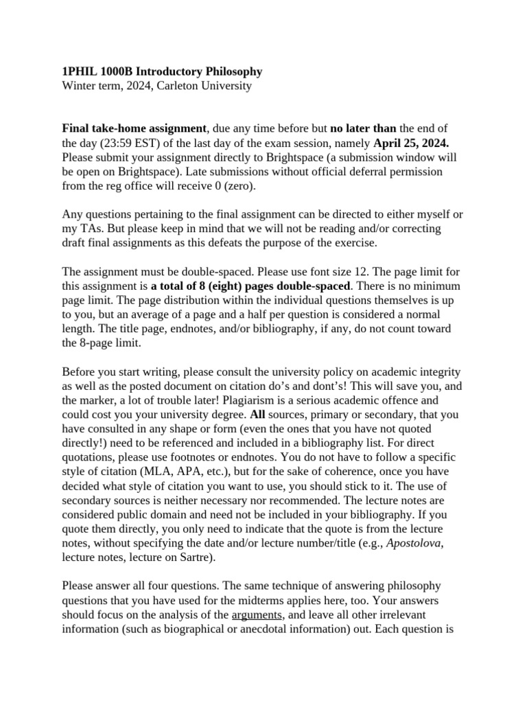 Final Winter Term Assignment 2024 | PDF | Immanuel Kant | Truth