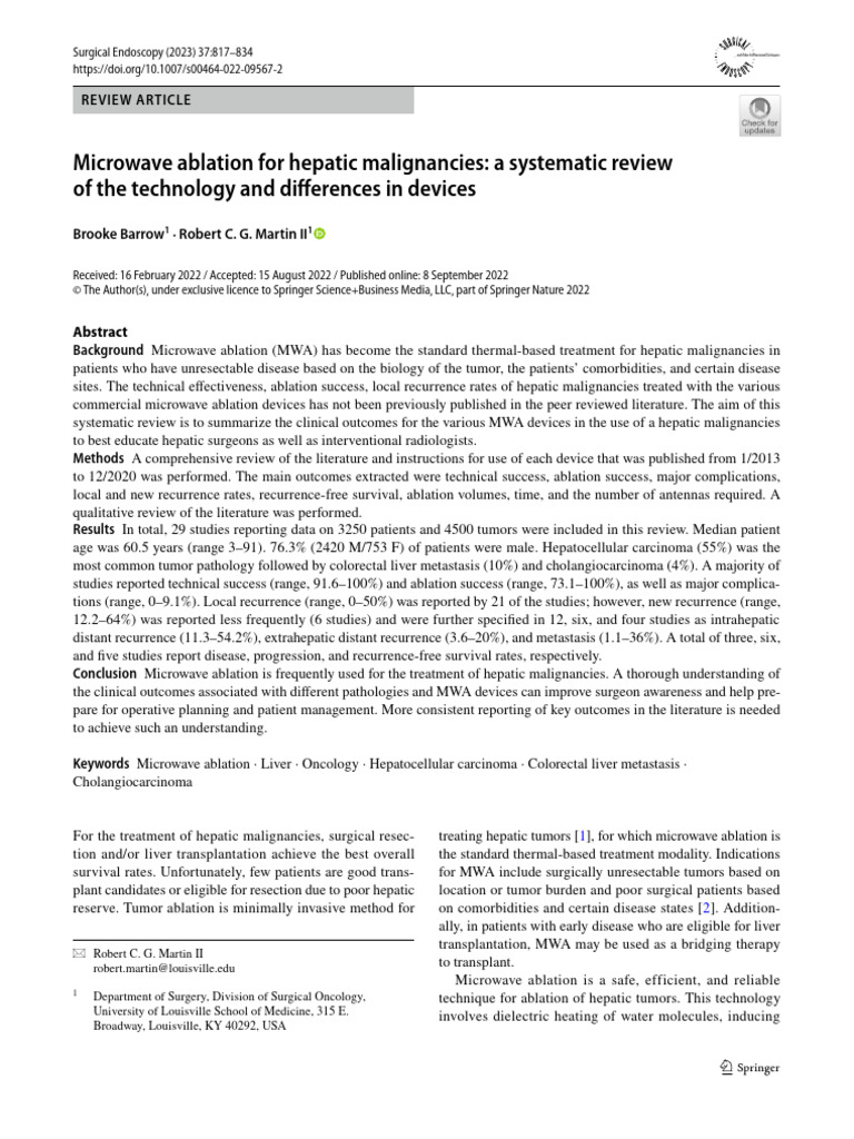 Microwave Ablation for Liver Cancer Review | PDF | Diseases And ...