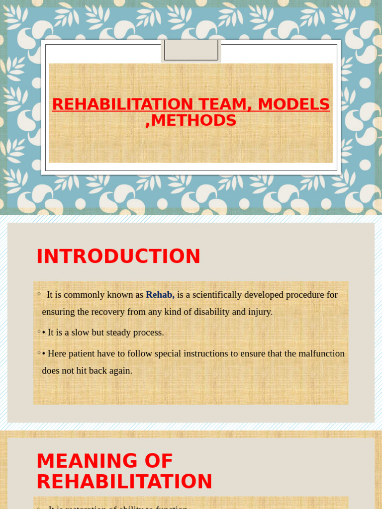 Rehabilitation Models Overview | PDF | Physical Therapy | Disability