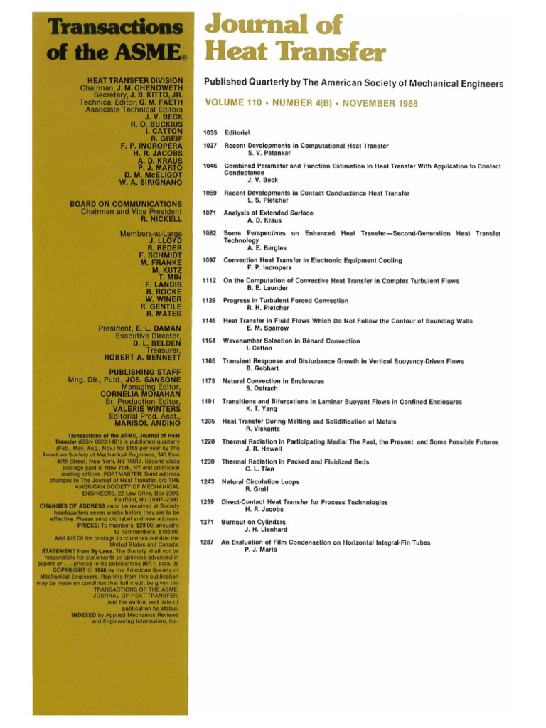 J Heat Transfer 1988 Vol 110 N4b | PDF | Finite Element Method | Fluid ...