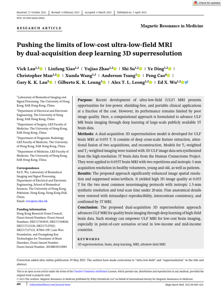 Pushing The Limits of Low Cost Ultra Low Field MRI by Dual Acquisition ...
