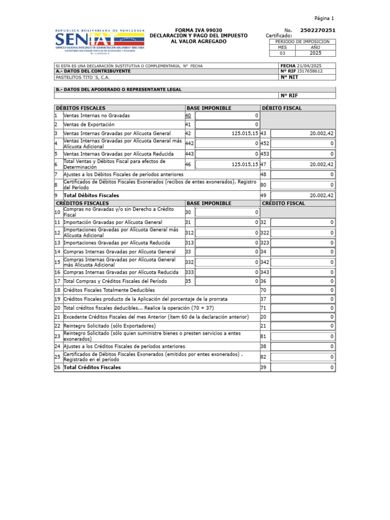 Declaracion Iva Marzo 2025 | PDF | Impuesto al valor agregado | Impuestos