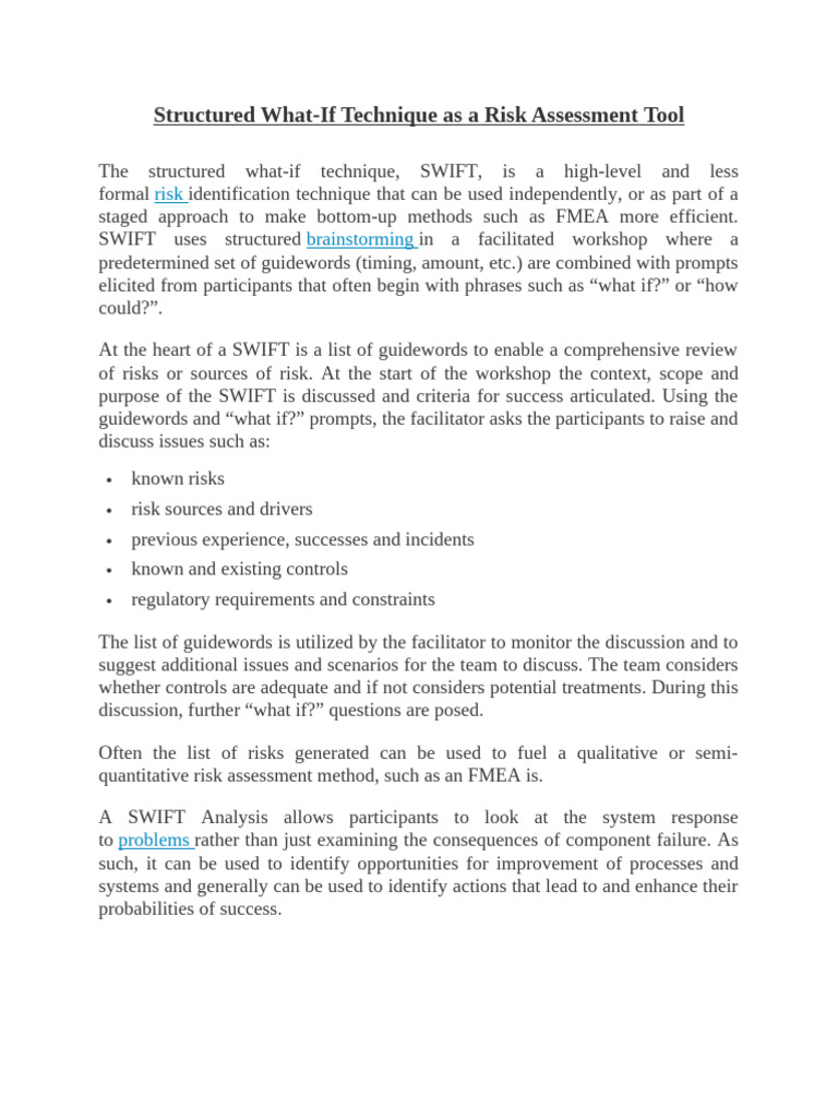 SWIFT Risk Assessment Method Explained | PDF | Risk | Risk Assessment