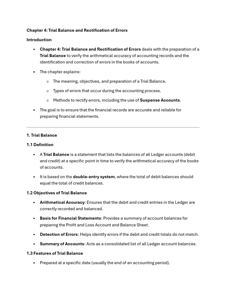 Trial Balance and Error Rectification | PDF | Debits And Credits ...