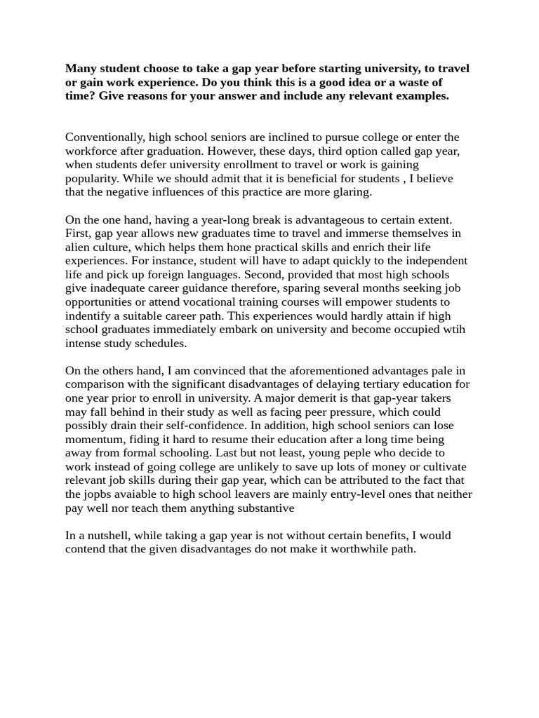 A Gap Year Before Starting University | PDF