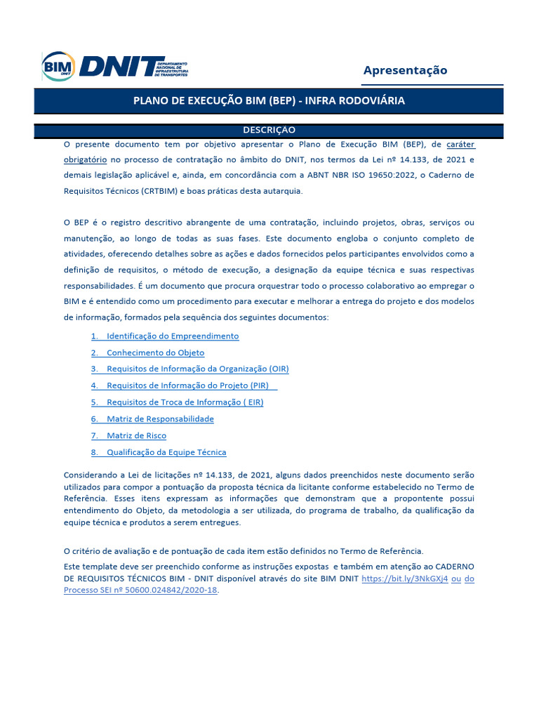 Plano de Execução Bim (Bep) - Infra Rodoviária | PDF | BIM | Informação