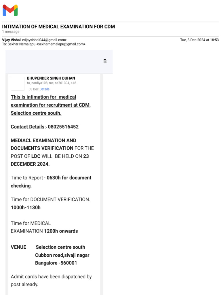 Medical Exam Notice for CDM Recruitment | PDF