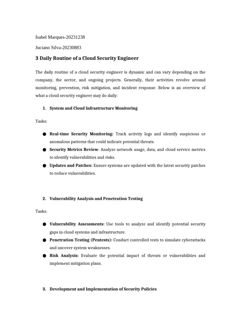 Daily Tasks of Cloud Security Engineers | PDF | Security | Computer ...