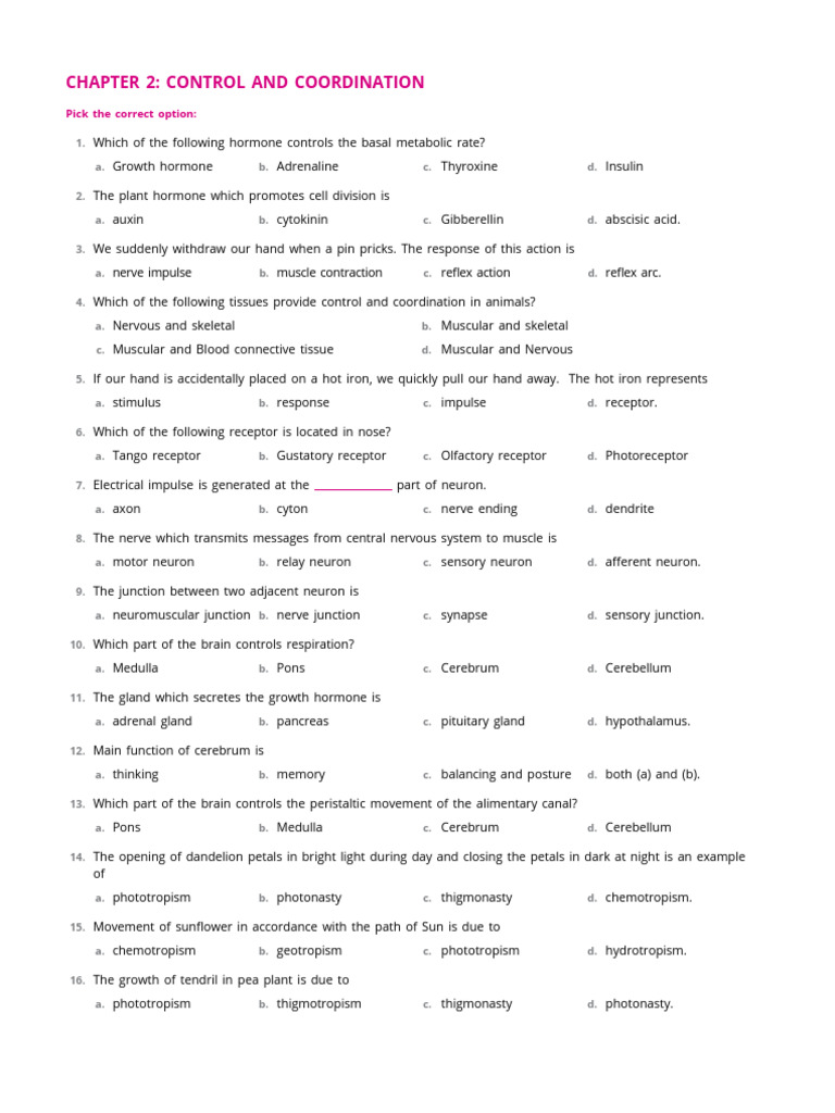 Kami Export - CBSE Bio 10 - MCQ Bank | PDF | Hormone | Neuron