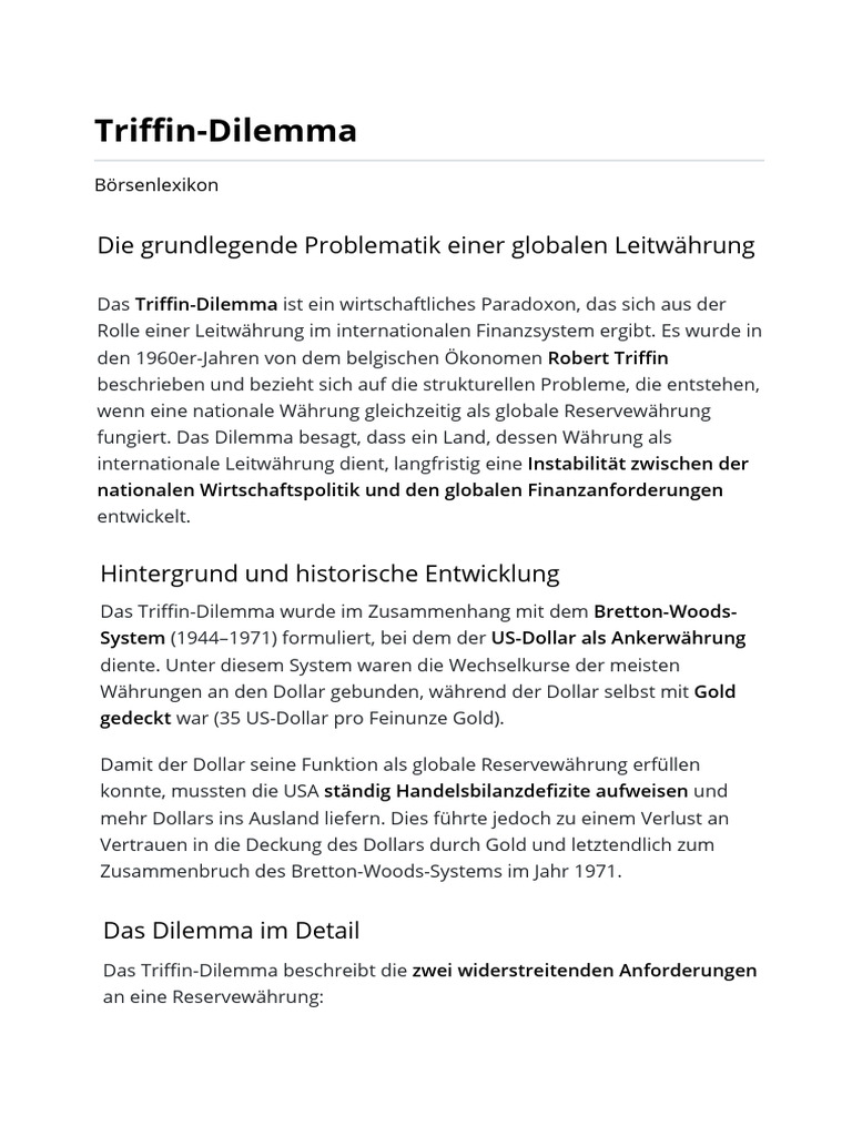 Triffin-Dilemma - Börsenlexikon | PDF