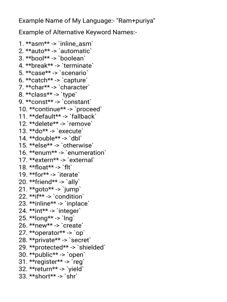 Language Keywords and ASCII Characters | PDF