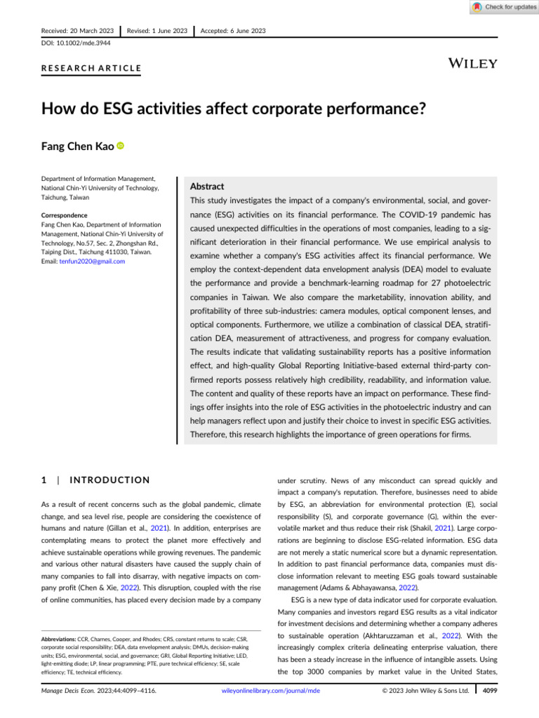 Impact of ESG on Corporate Performance | PDF | Corporate Social ...