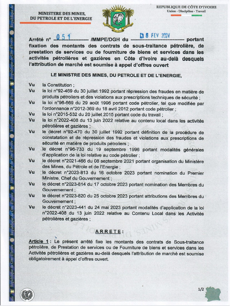 Arrêté Signé - Montants Seuils | PDF