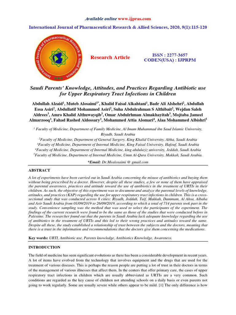 Saudi Parents Knowledge Attitudes and Practices Regarding Antibiotic ...
