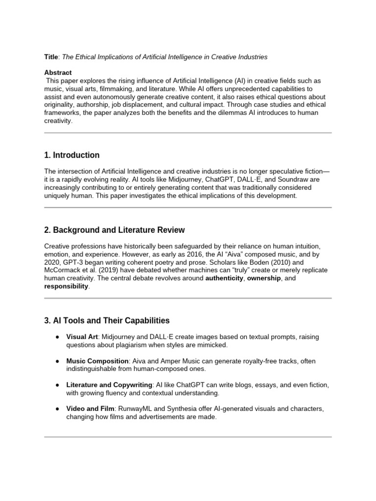 The Ethical Implications of Artificial Intelligence in Creative ...
