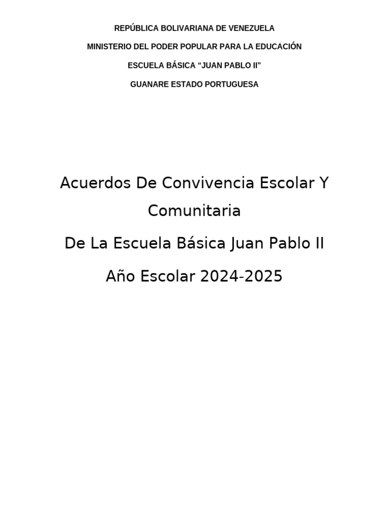 Acuerdos de Convivencia Escolar 2024-2025 | PDF | Maestros | Escuelas