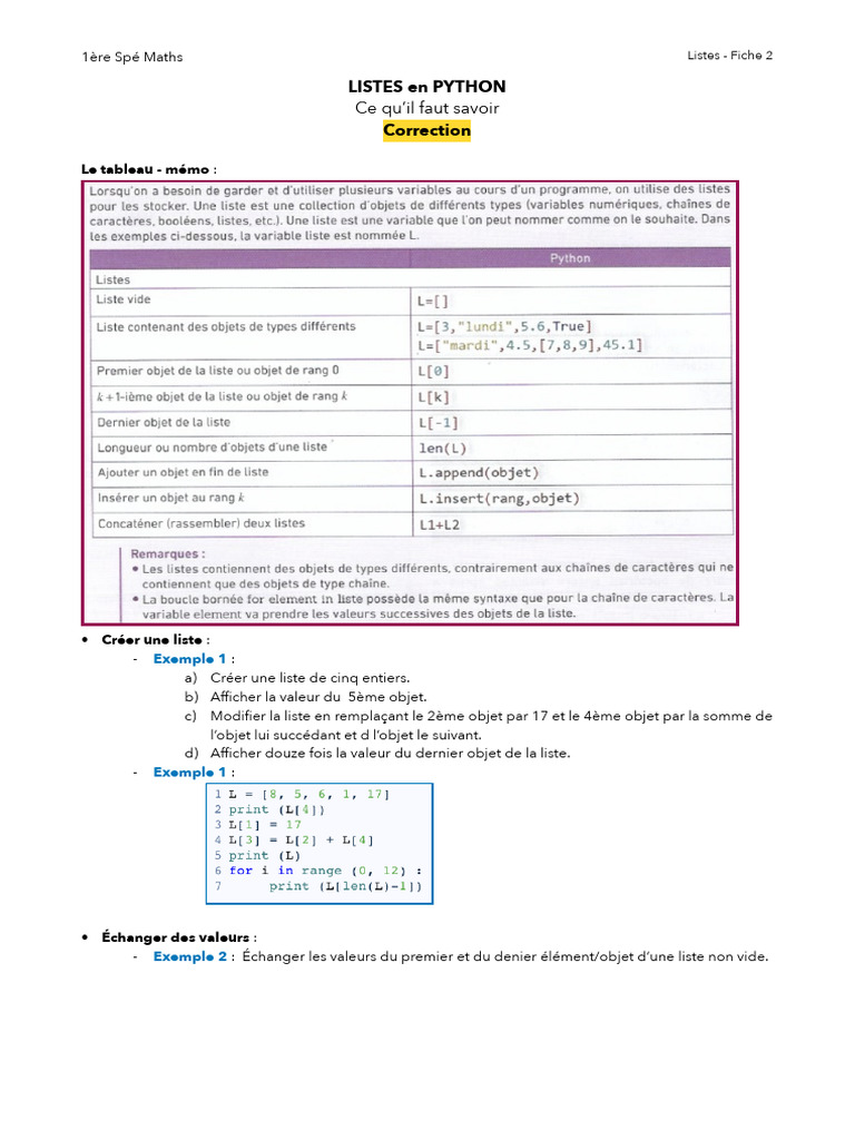 Listes en Python : Guide Pratique | PDF