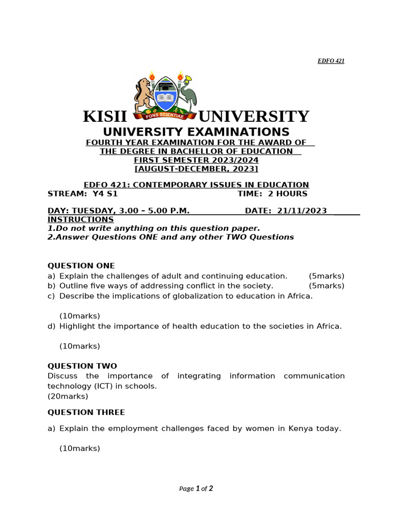 Contemporary Issues in Education Exam | PDF