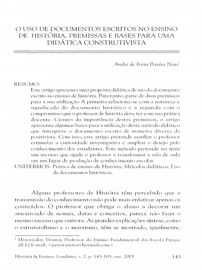 O Uso de Documentos Escritos No Ensino de História - André Neto | PDF