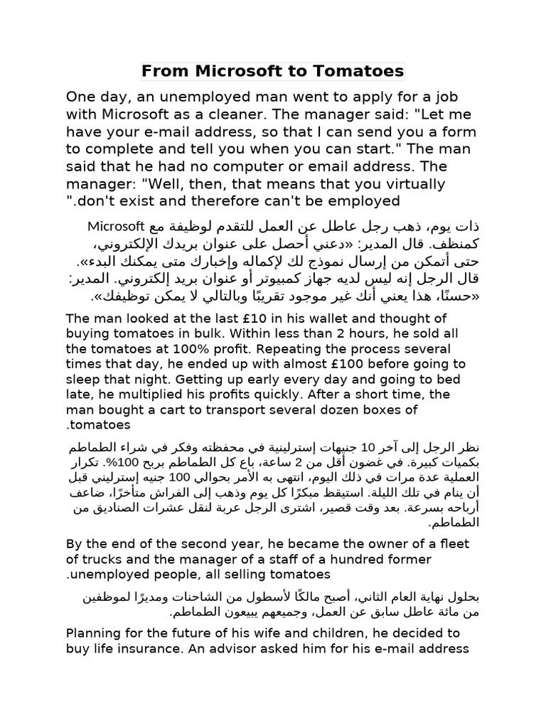 From Microsoft To Tomatoes With Arabic Translation | PDF