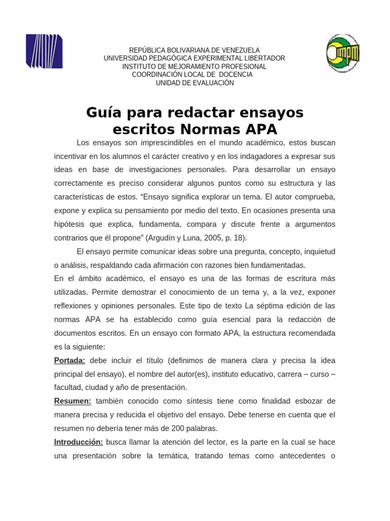 Guía de ensayos según normas APA | PDF | Ensayos | Estilo apa