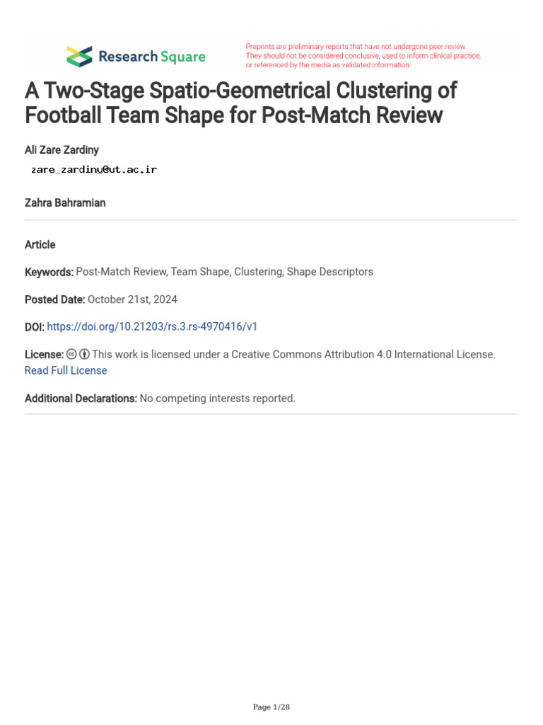 A Two-Stage Spatio-Geometrical Clustering of Football Team Shape For ...