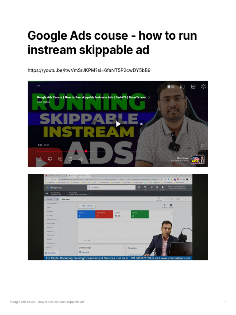 Google Ads Couse - How To Run Instream Skippable Ad | PDF | Marketing