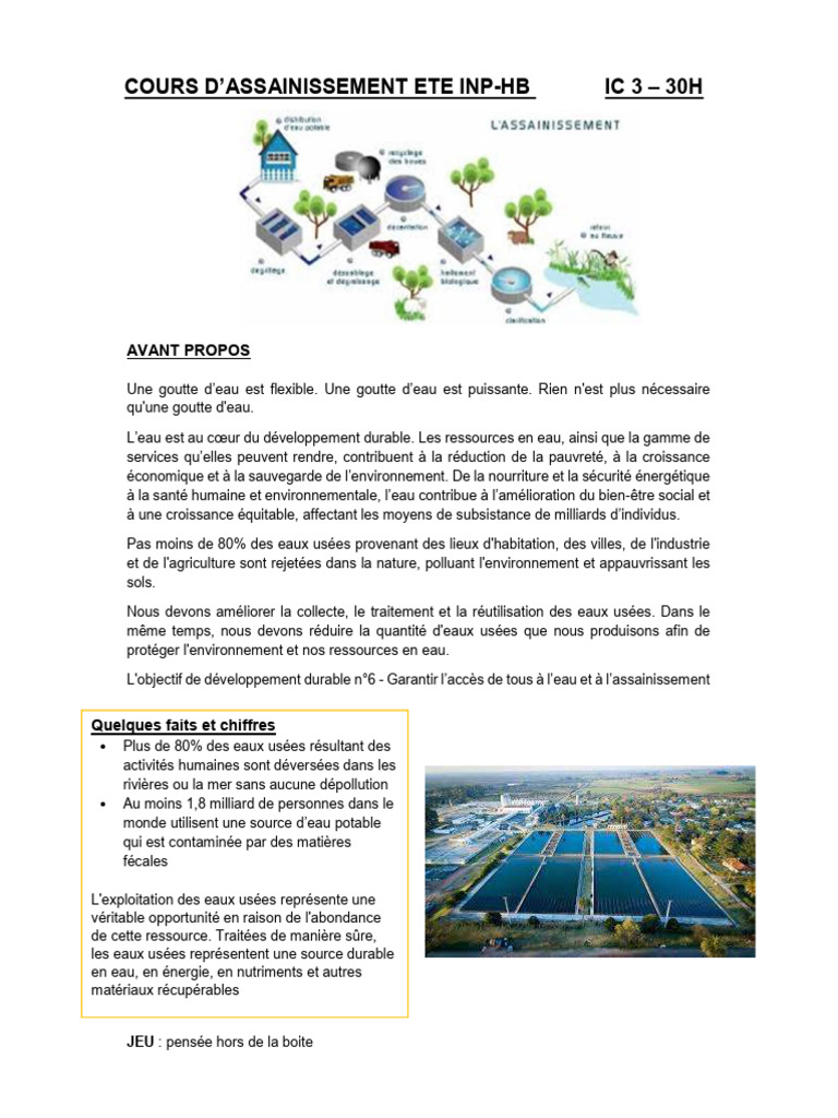 Cours d'Assainissement des Eaux Usées | PDF | Eaux usées | Assainissement