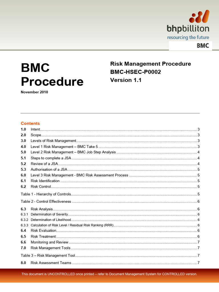 BMC Risk Management Procedures Guide | PDF | Risk | Risk Management
