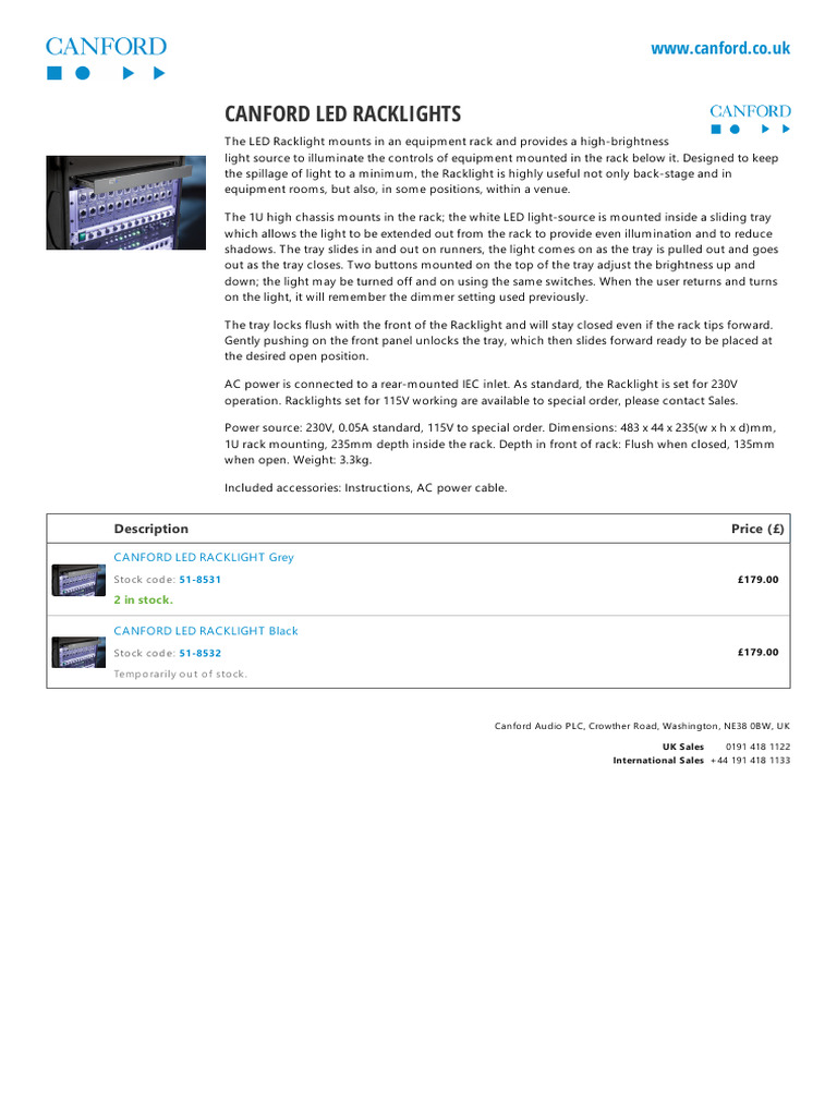 Canford LED Racklights Overview | PDF | Backlight | Manufactured Goods