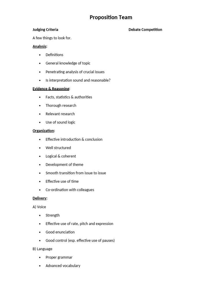 Judging Criteria - Proposition Team - 29 May 2023 | PDF | Logic | Cognition