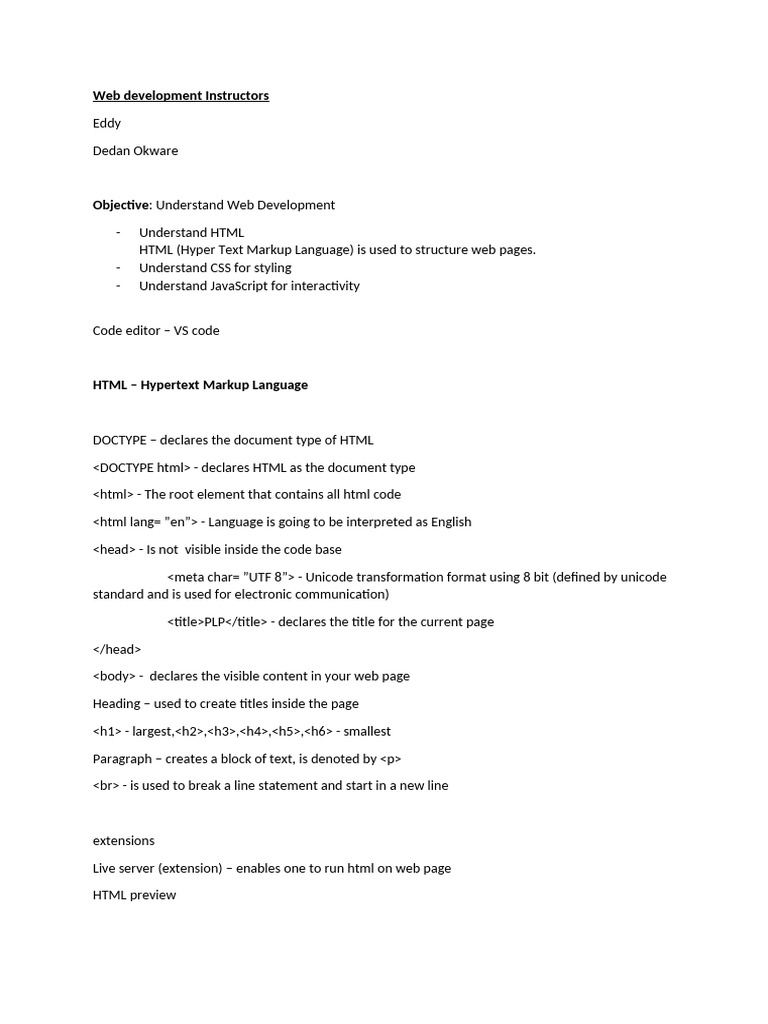 Week 1 - Documentation | PDF | Html | Html Element