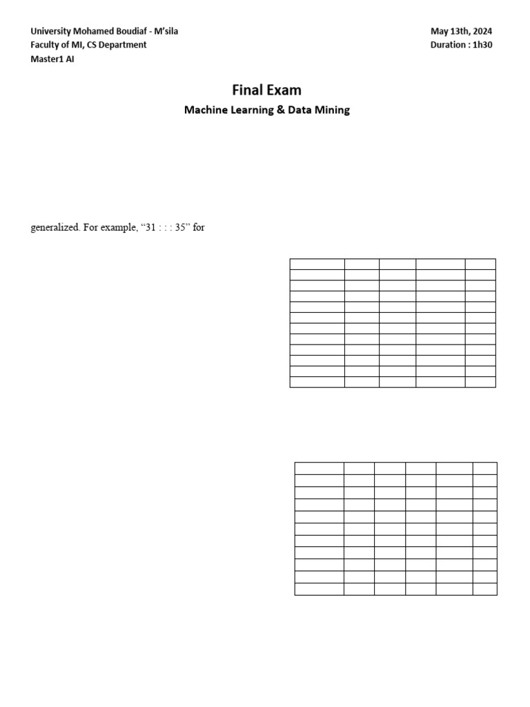 Final Exam: Machine Learning & Data Mining | PDF | Machine Learning | Data