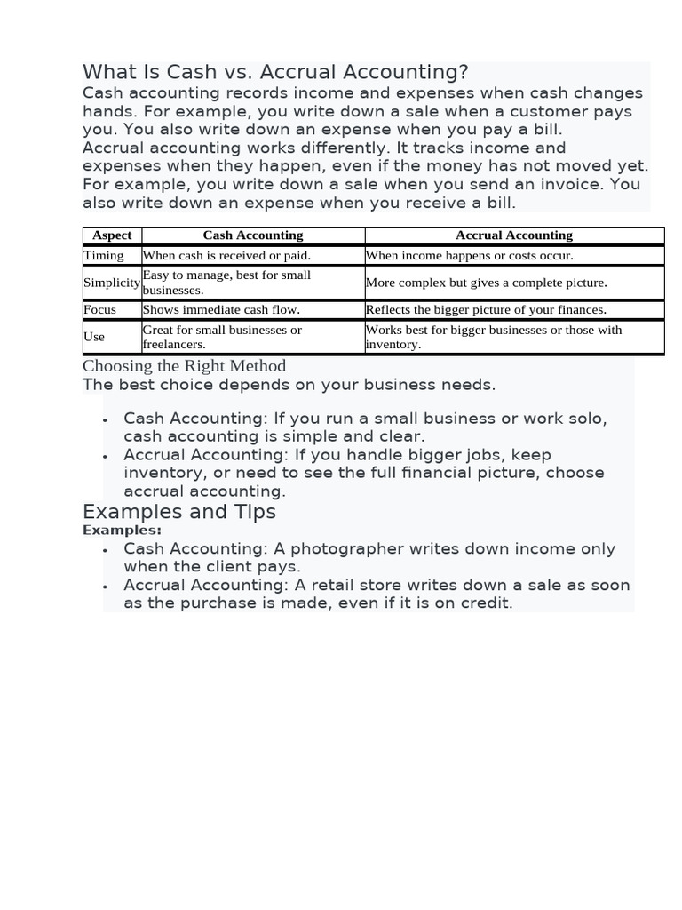 Cash vs. Accrual Accounting Explained | PDF