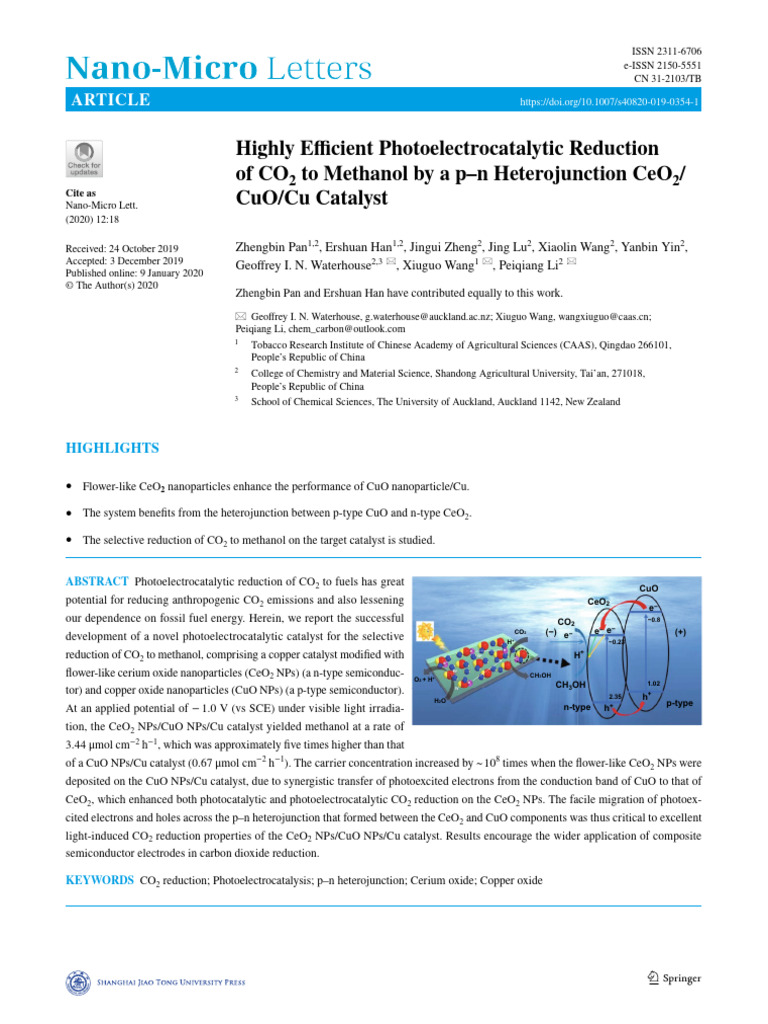 Efficient CO2 Reduction to Methanol | PDF | Redox | Semiconductors