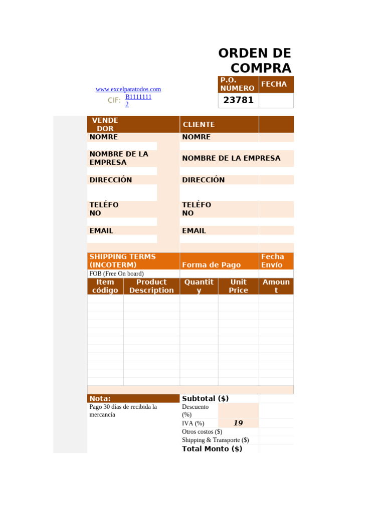 Modelo de Orden de Compra | PDF