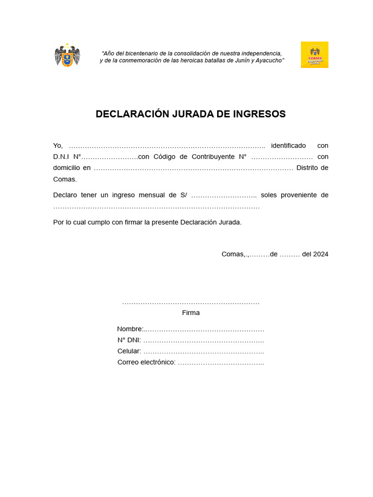 Declaración Jurada de Ingresos 2024 | PDF