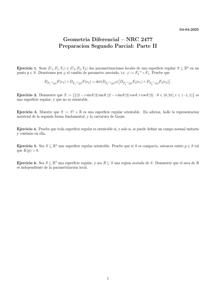 Diff Geom Midterm II Prep2 | PDF