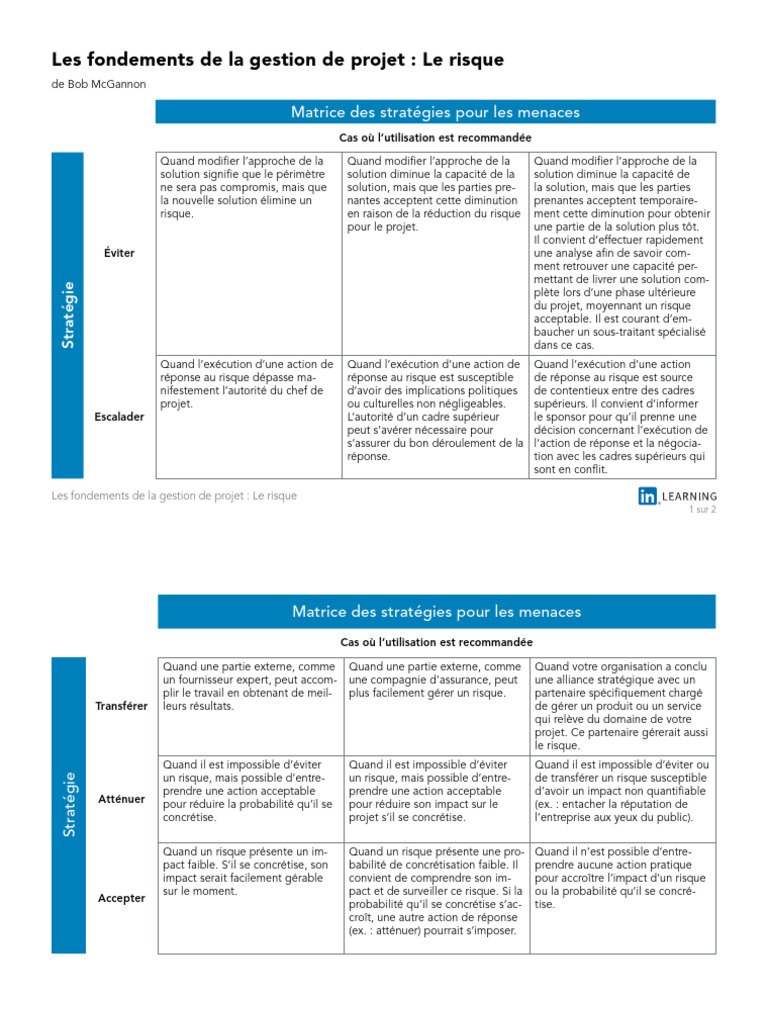 Gestion des risques en projet : stratégies | PDF | Risque | Gestion de ...