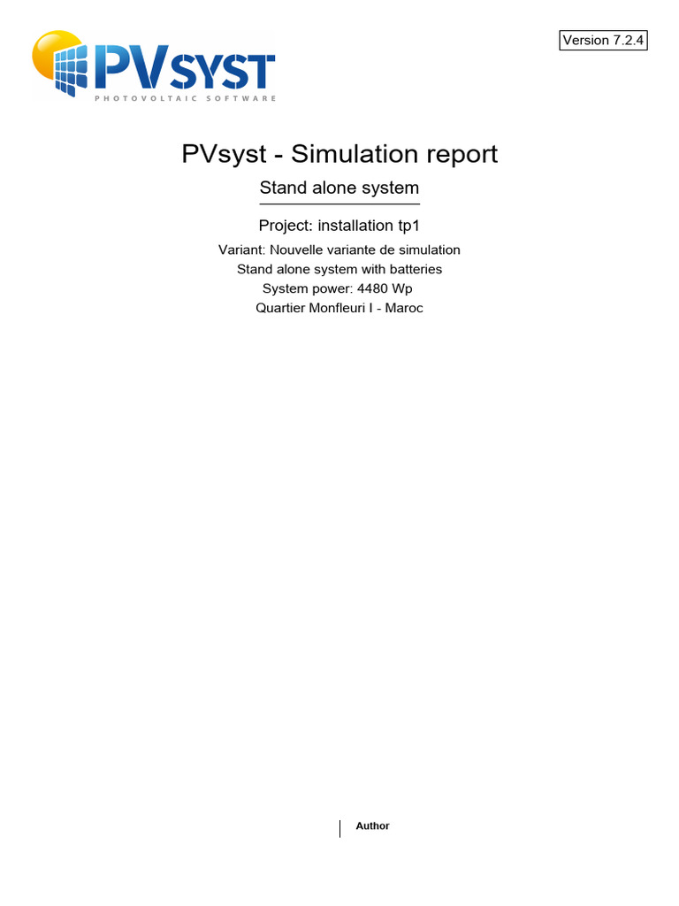 PVsyst Standalone System Report | PDF | Photovoltaics | Solar Panel