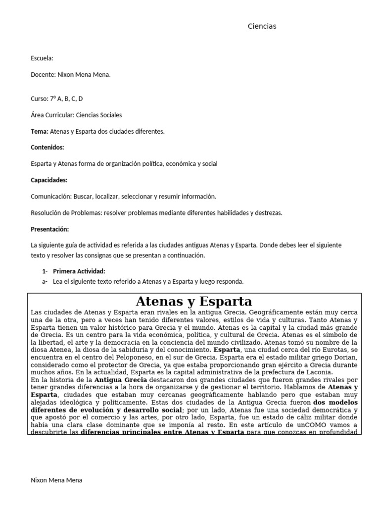 Diferencias entre Atenas y Esparta | PDF | Esparta | Antigua Grecia