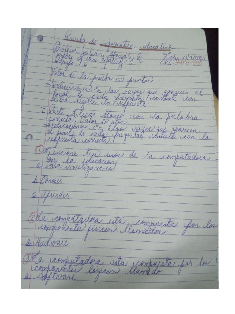 Prueba de Informática Resuelta | PDF