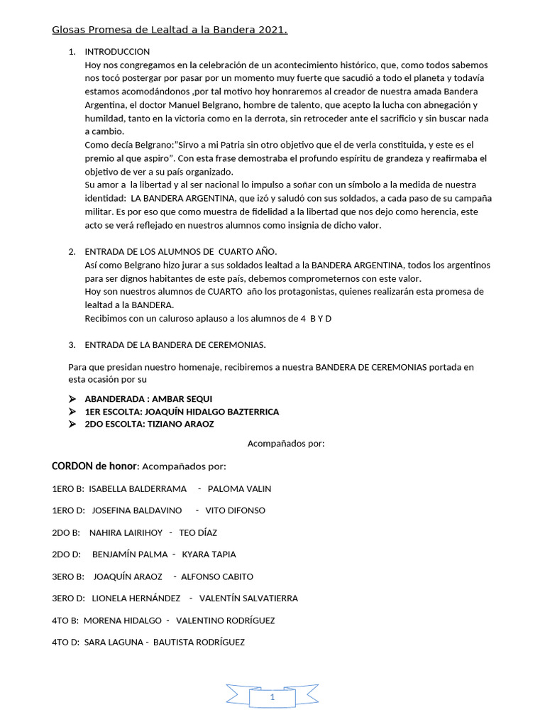 Promesa de Lealtad a la Bandera 2021 | PDF | Argentina