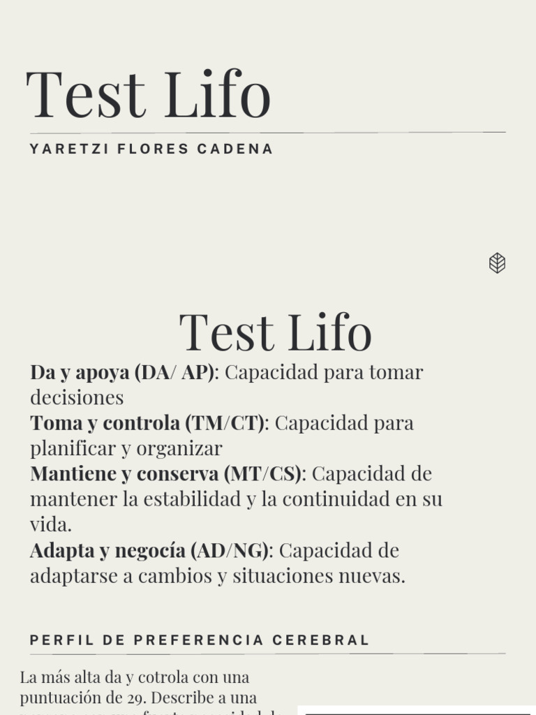 Análisis del Test LIFO y Preferencias Cerebrales | PDF