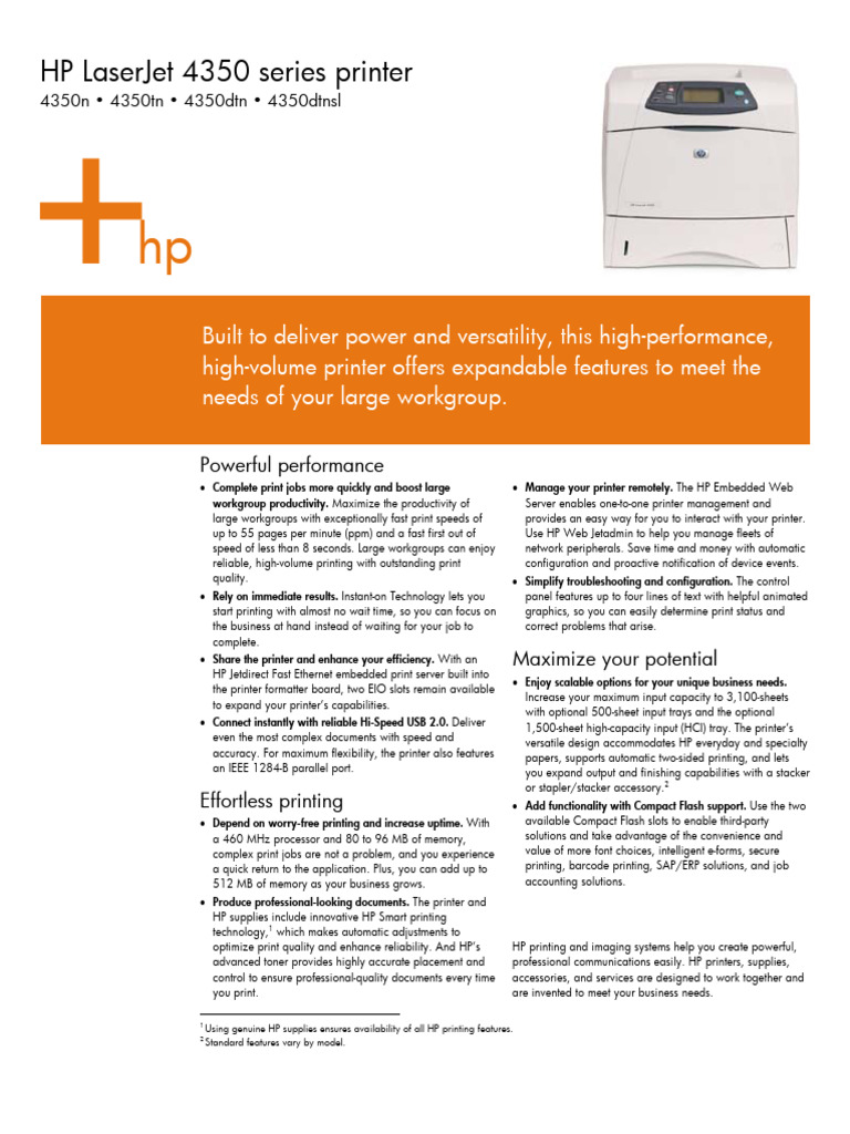 Hp-4350-Printer-Specs 1 | PDF | Printer (Computing) | Computer Engineering