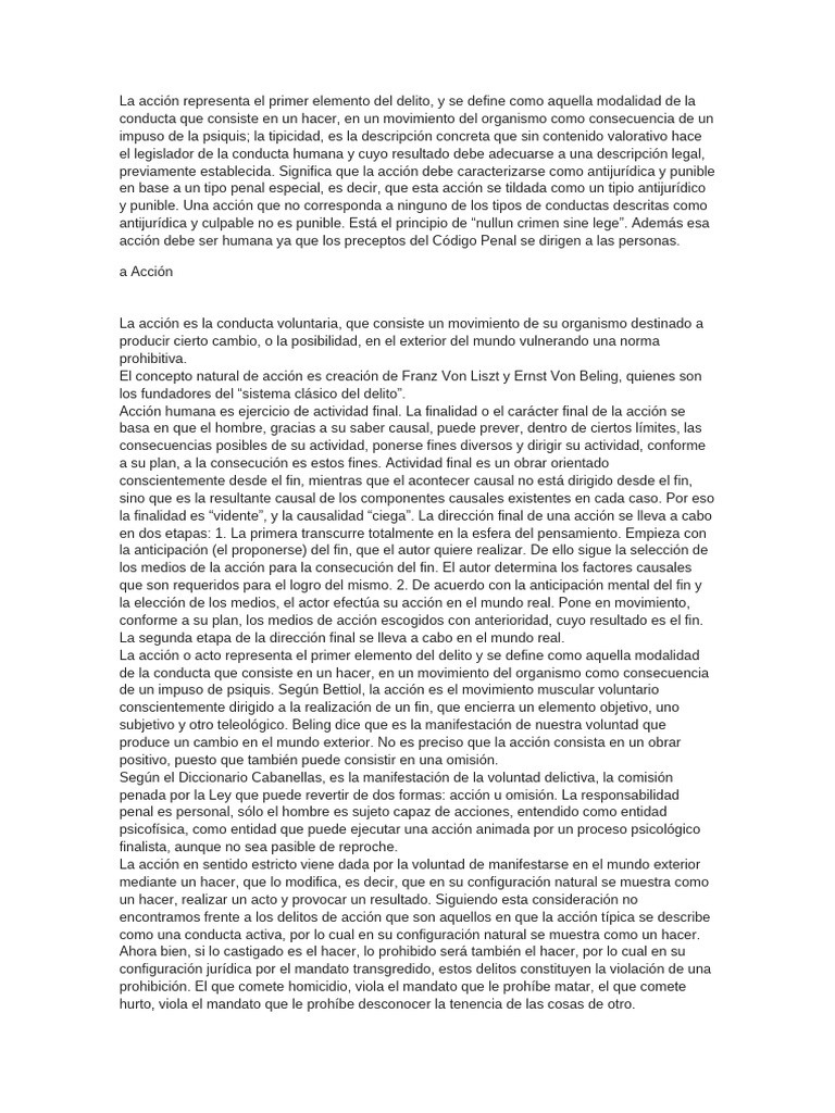 Elementos de la Acción en el Delito | PDF | Derecho penal | Intención ...