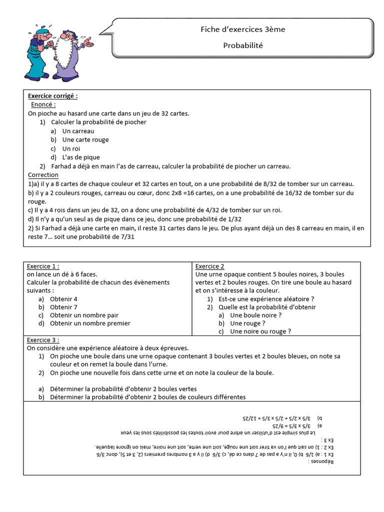 Exercices de Probabilités Corrigés | PDF | Cartes à jouer | Théorie des ...