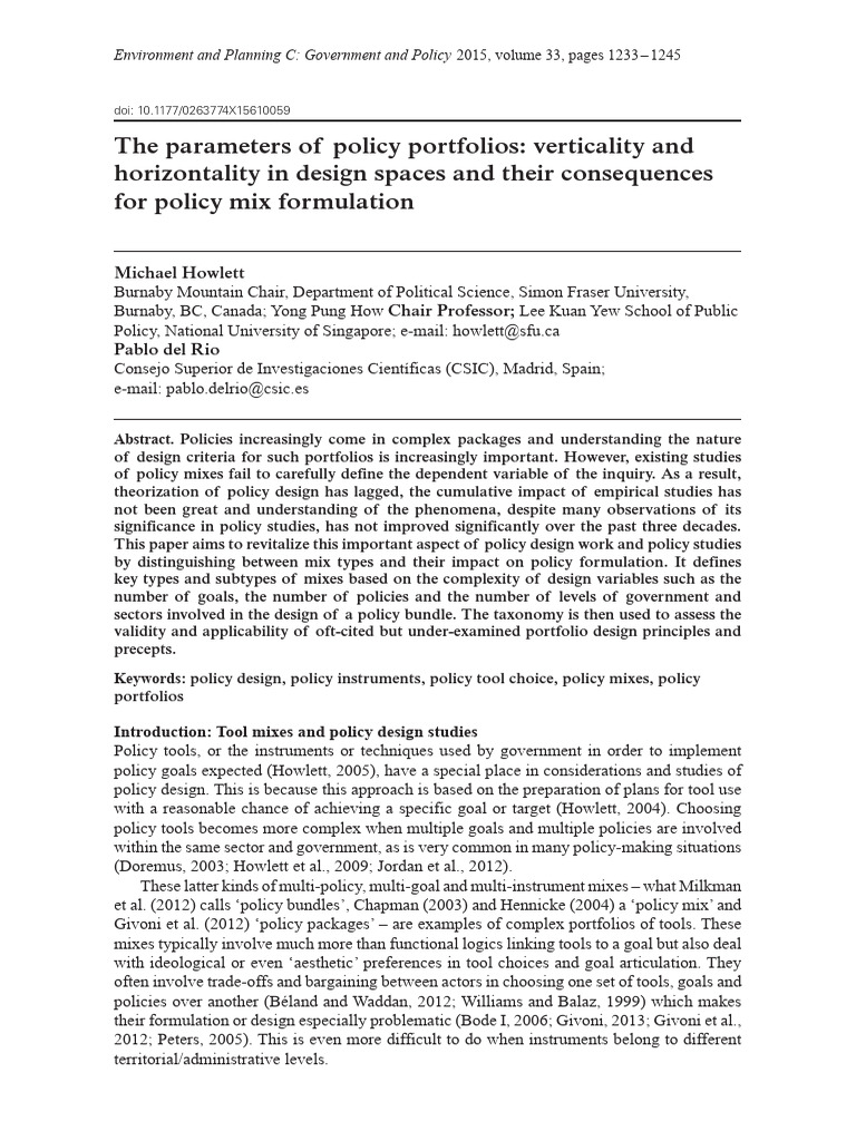 Policy Portfolio Design: Key Insights | PDF | Policy | Governance