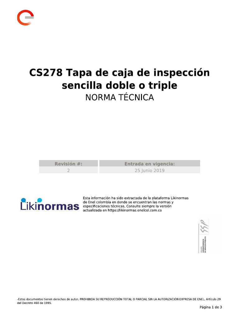 Norma Enel CS 278 Tapas Cajas Sencilla Doble y Triple | PDF
